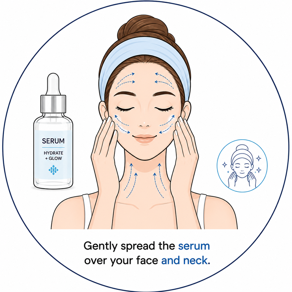 Gently spread the serum over your face and neck.