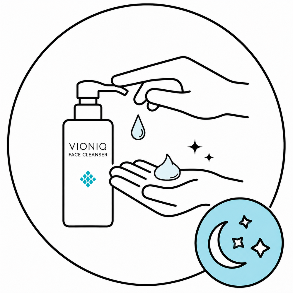 Take a small amount of VIONIQ Face Cleanser onto your palm.