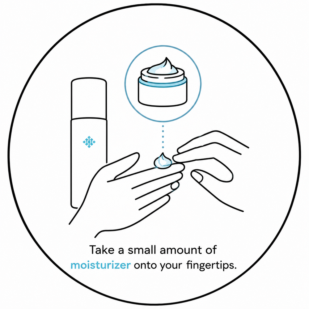 Take a small amount of moisturizer onto your fingertips.