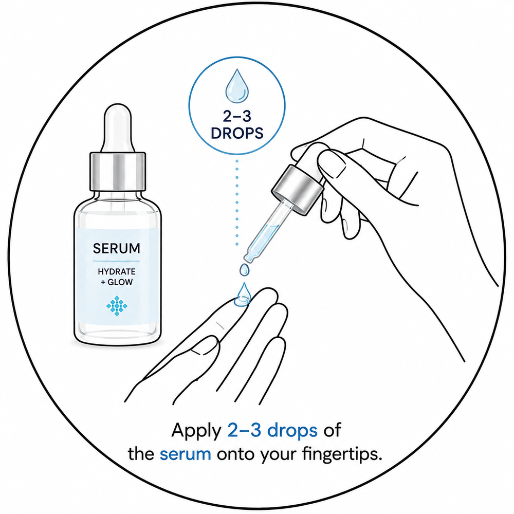 Apply 2–3 drops of the serum onto your fingertips.